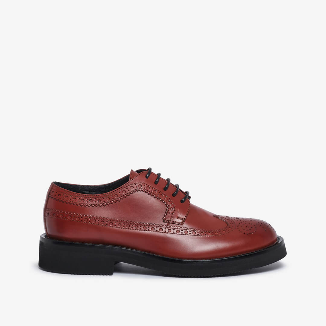 Derby brogue rosso mattone in pelle donna