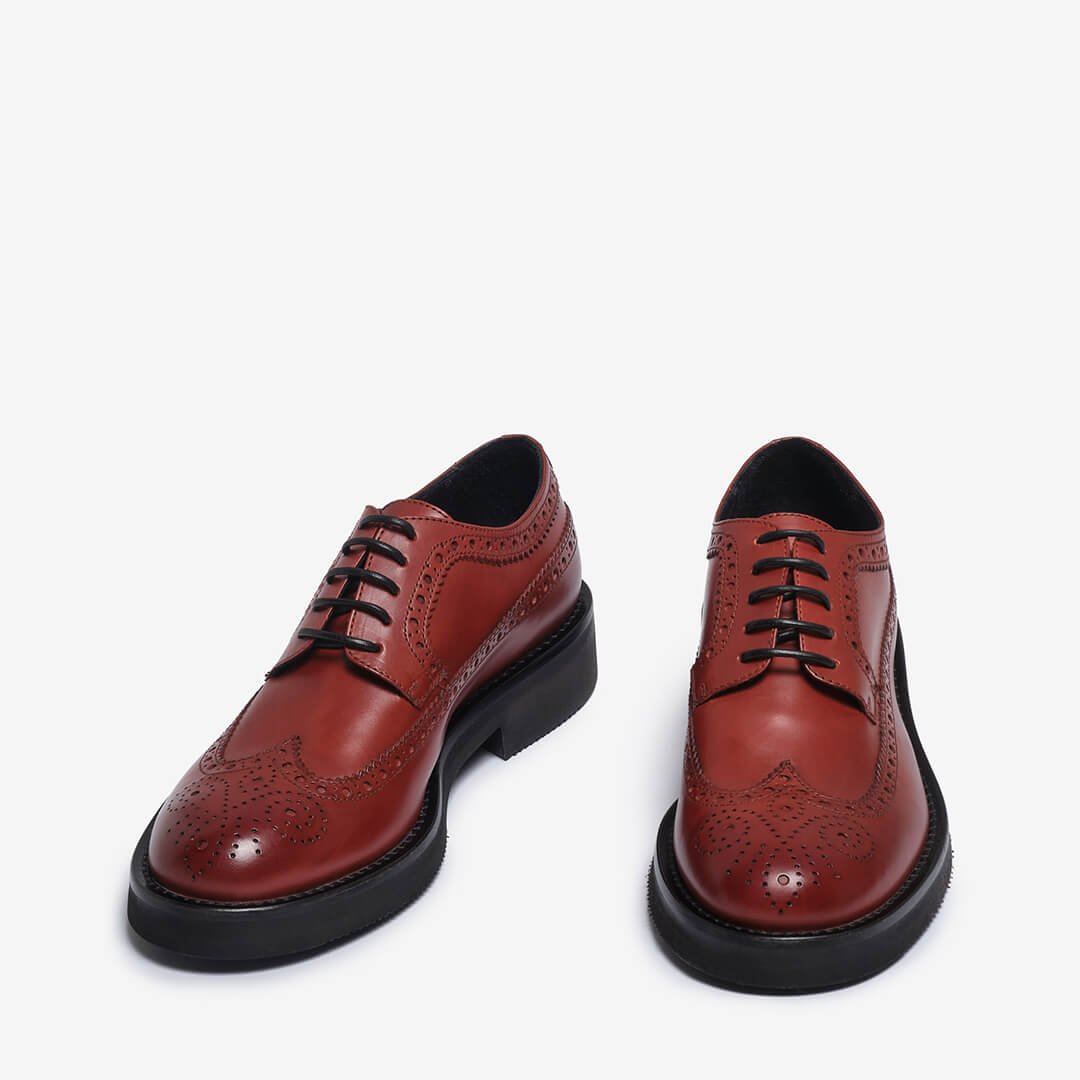 Derby brogue rosso mattone in pelle donna