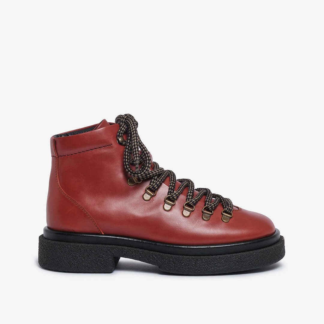 Ankle Boot in pelle rosso carminio donna