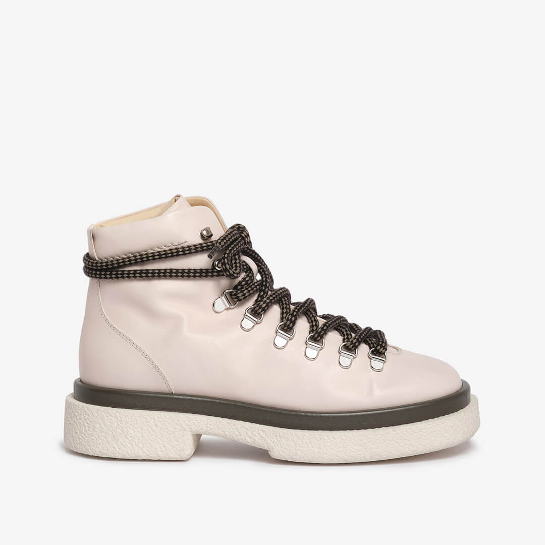 Ankle Boot in pelle off-white donna fodera in lana