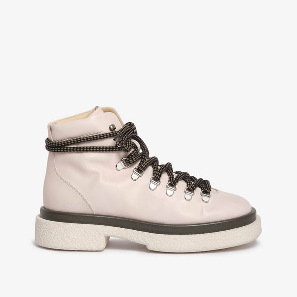 Ankle Boot in pelle off-white donna fodera in lana