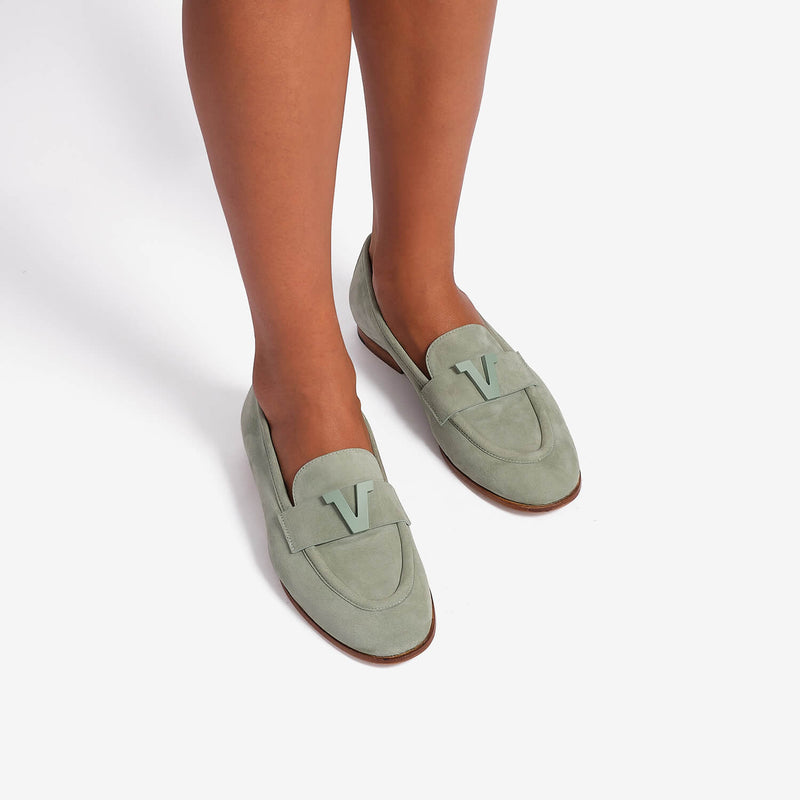 Sage green women's suede loafer