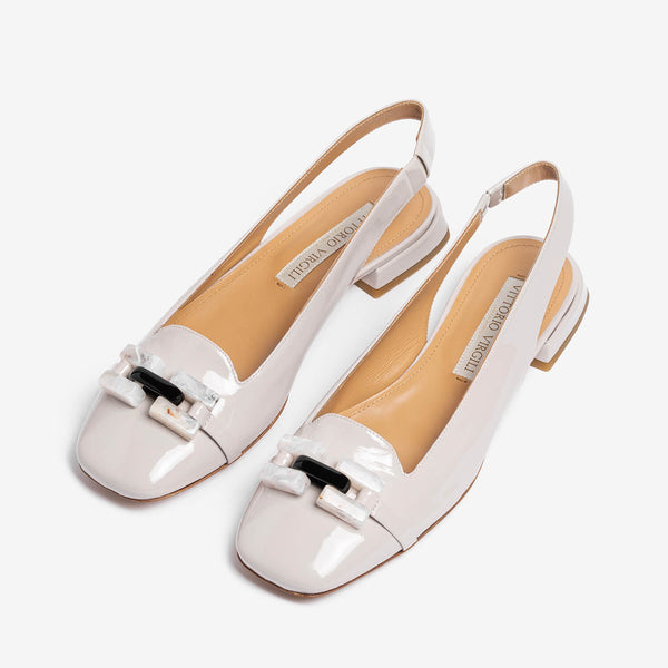 Slingback ballerina in vernice grigio chiaro donna
