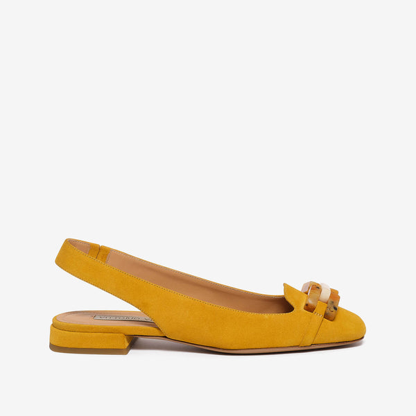 Ballerina aperta sul tallone in camoscio giallo donna