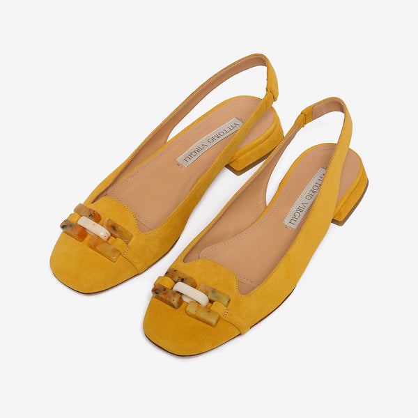 Ballerina aperta sul tallone in camoscio giallo donna