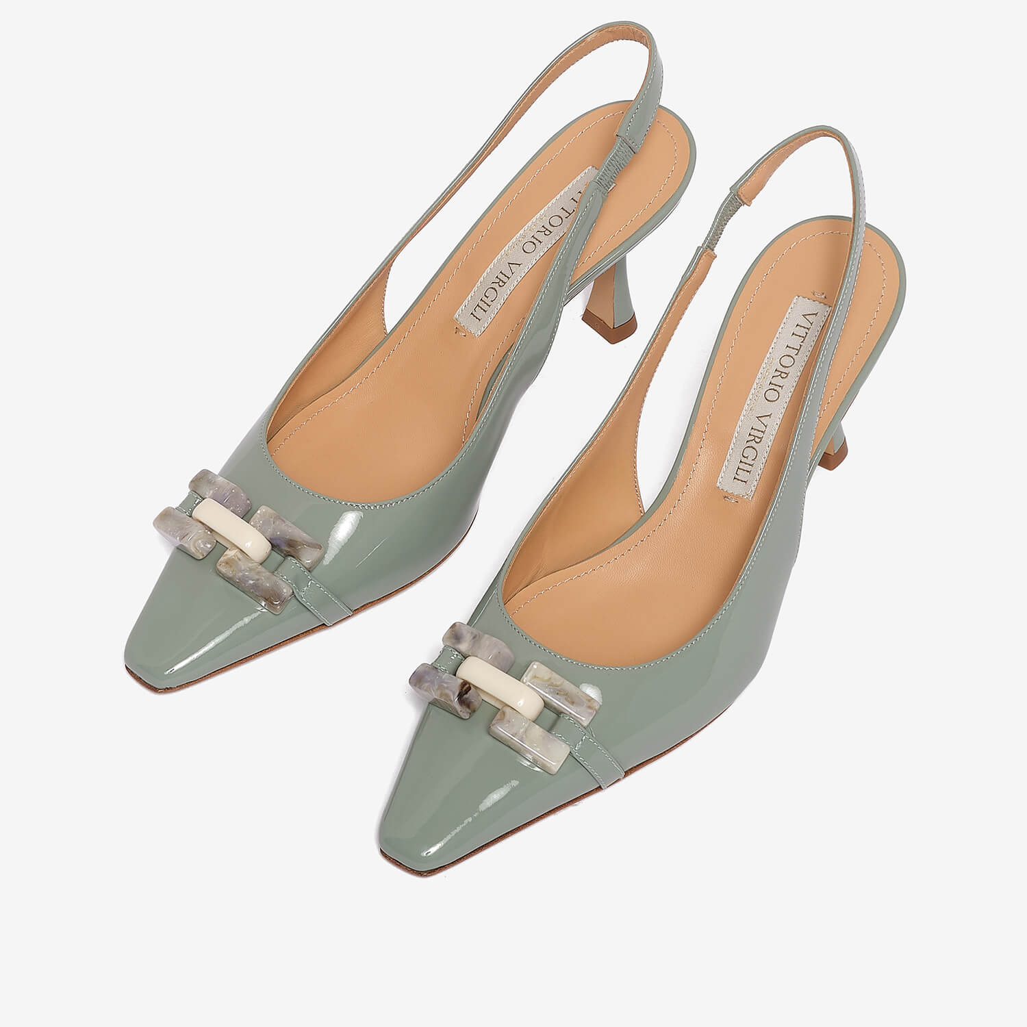 Grey women's patent leather sling back décolleté