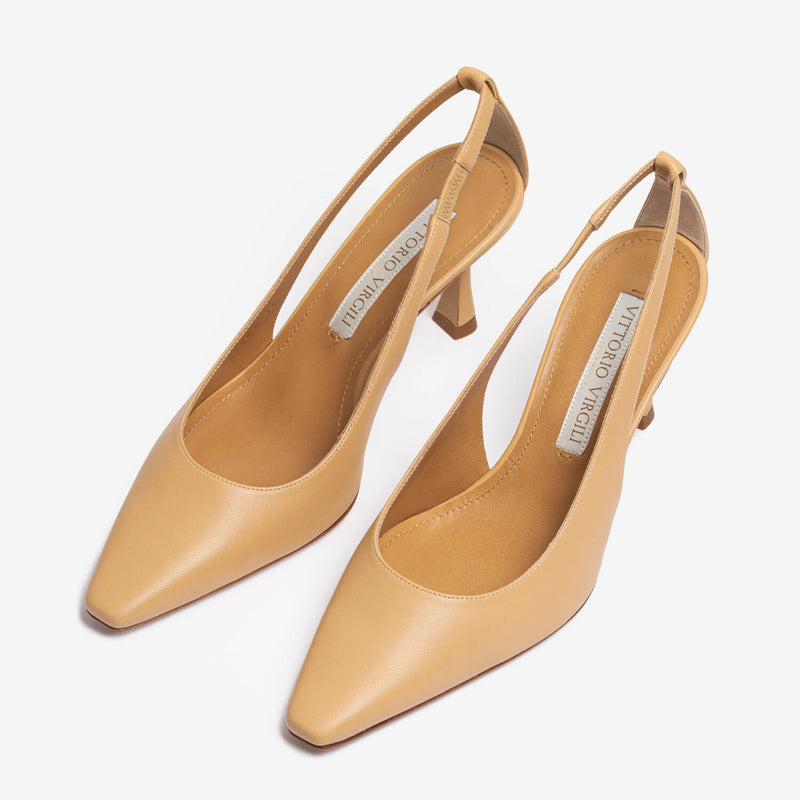 Décolleté slingback in nappa beige donna