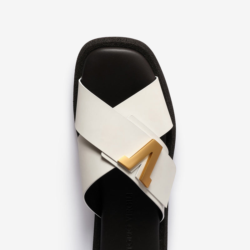Women's calf leather slide sandal