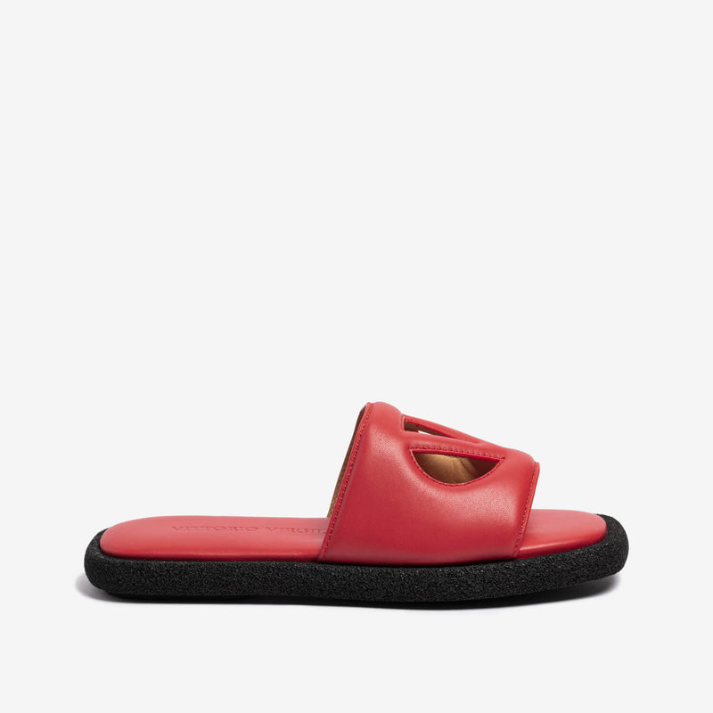 Red women's tassel leather slide sandal