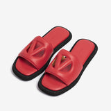 Sandalo slide in nappa rosso donna