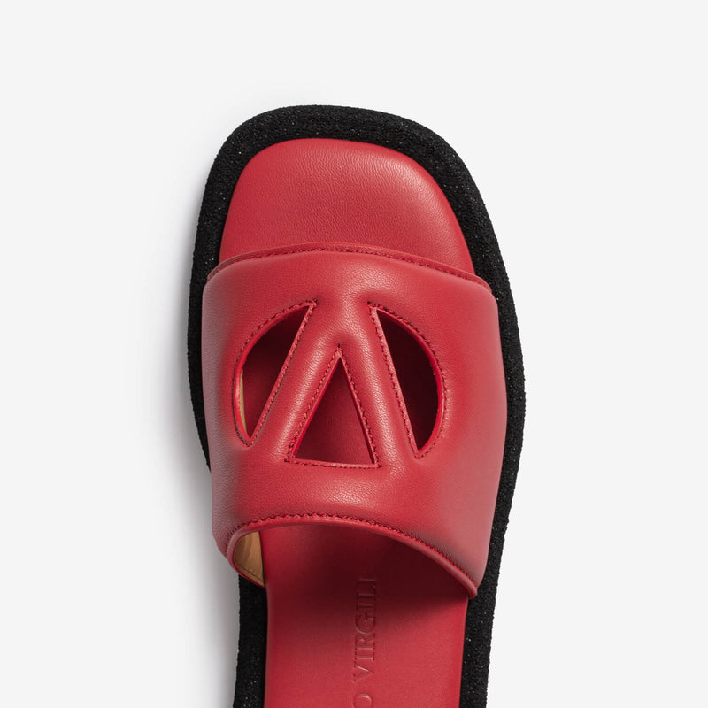 Red women's tassel leather slide sandal