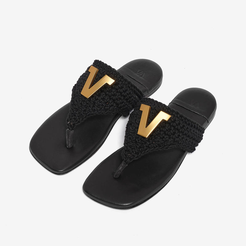 Sandalo infradito in nappa crochet donna