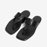 Sandalo infradito in pelle di capra nero donna