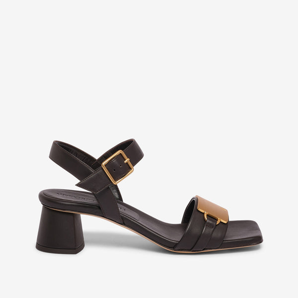 Dark brown women's tassel leather sandal