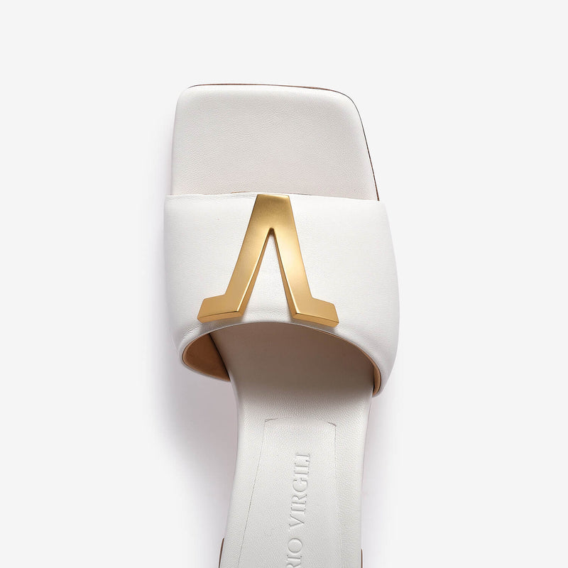 White women's tassel leather slide sandal