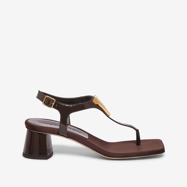 Dark brown women's calf leather flip flop sandal