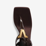 Dark brown women's calf leather flip flop sandal