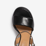 Black women's goat leather platform sandal