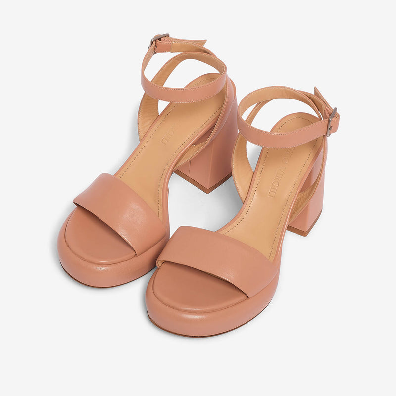 Sandalo platform pelle di capra rosa donna