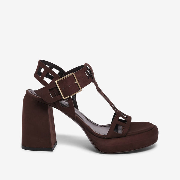 Dark brown women's nubuck platform sandal