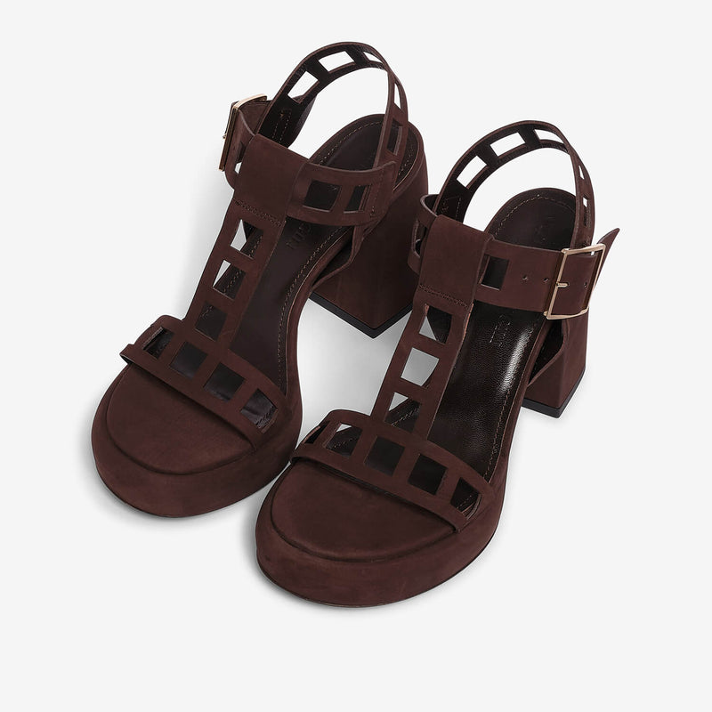 Dark brown women's nubuck platform sandal