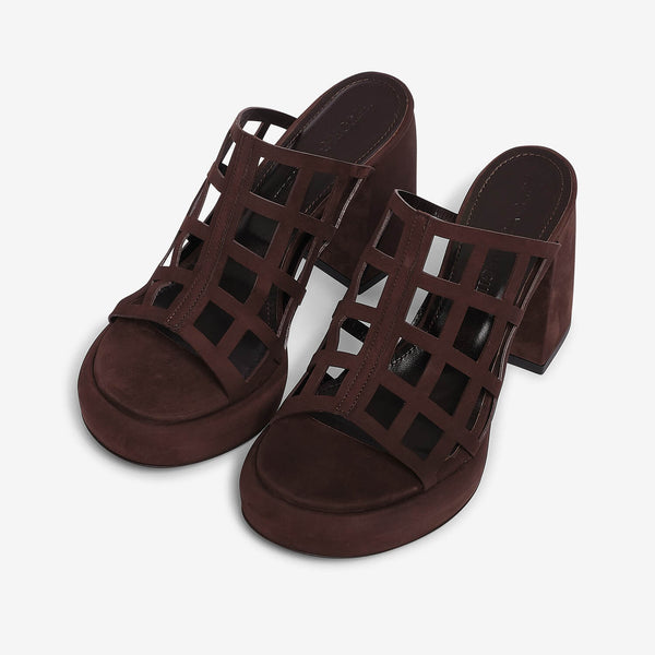 Dark brown women's nubuck platform slide sandal