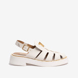 Sandalo in pelle di vitello bianco martellato donna