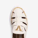 Sandalo in pelle di vitello bianco martellato donna