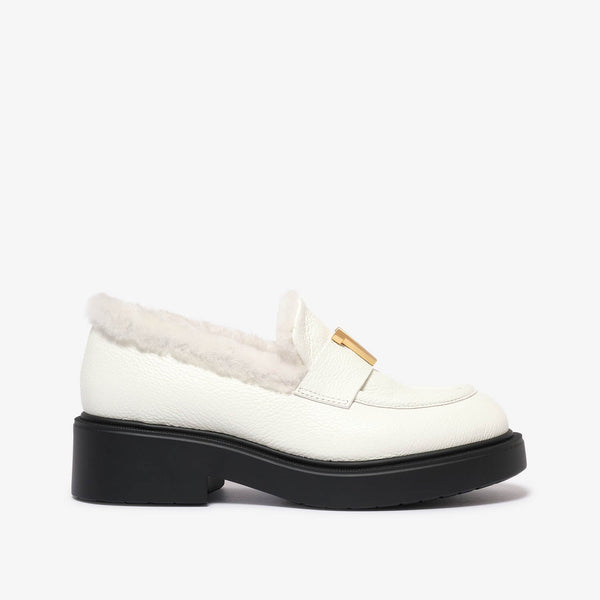 Agrippina | White women's leather moccasin with fur