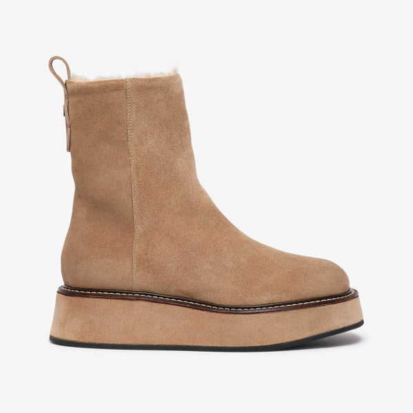 Camilla | Hazelnut women's leather/velour ankle boot with fur