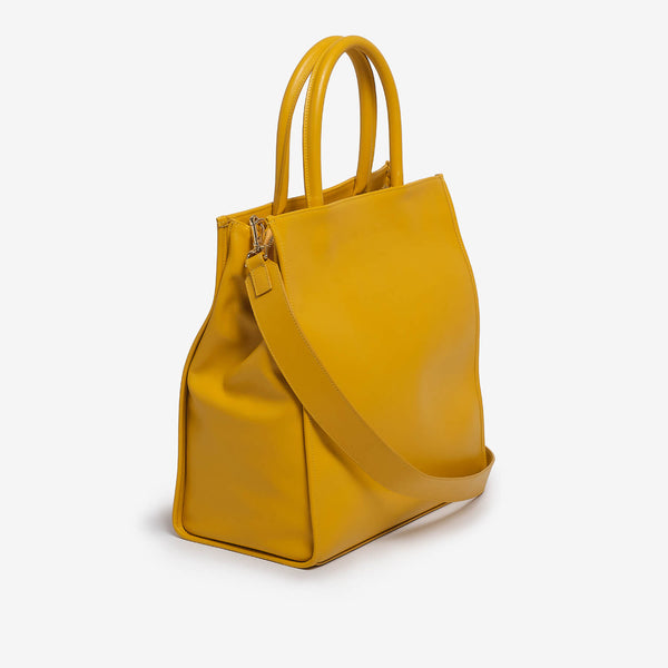 Yellow calf leather shopping bag