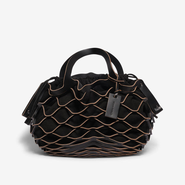 Borsa in pelle nera a rete