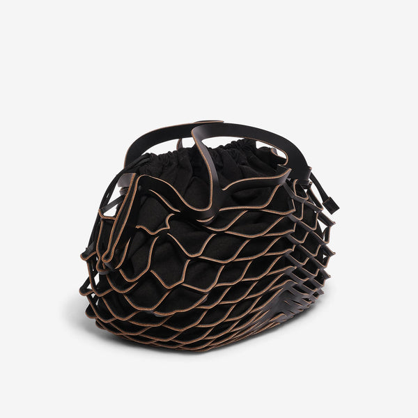 Borsa in pelle nera a rete