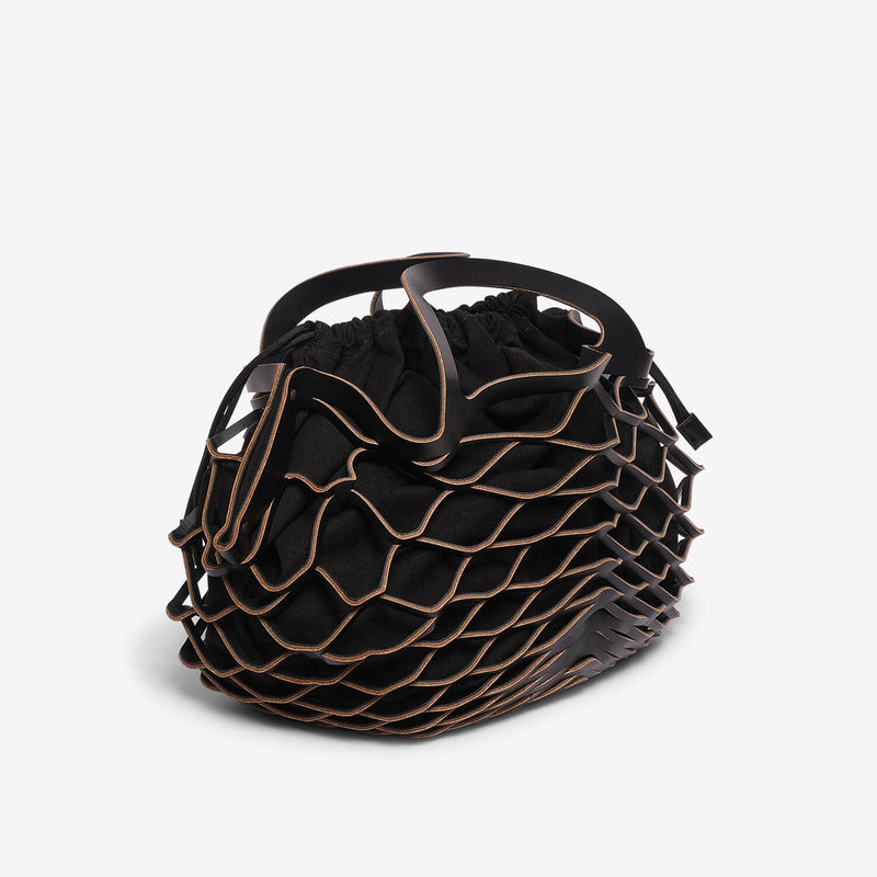 Black calfskin net bag