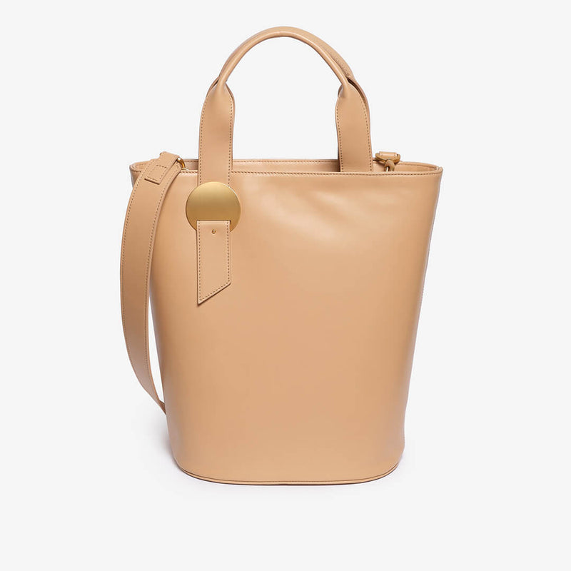 Beige calfskin bucket bag