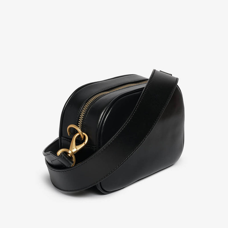 ALICE MINI TRACOLLA CON LOGO IN PELLA NERA
