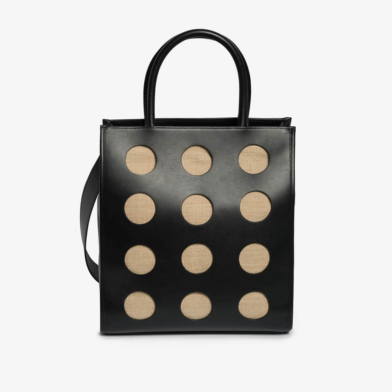 Black calf leather shopping bag